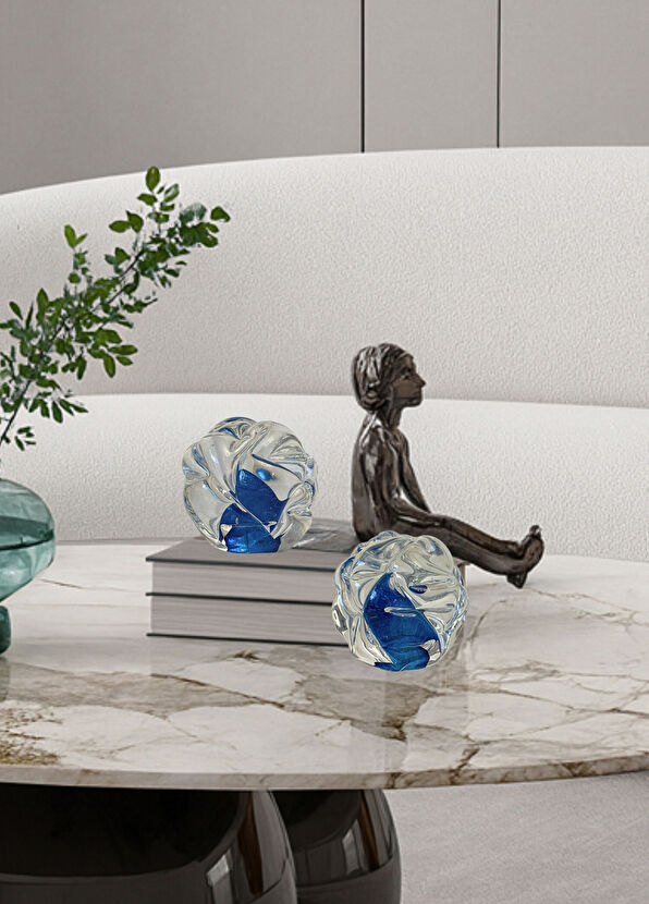 2in1 Design Studio Blue Glass 2-Piece Sphere Decorative Object - 2