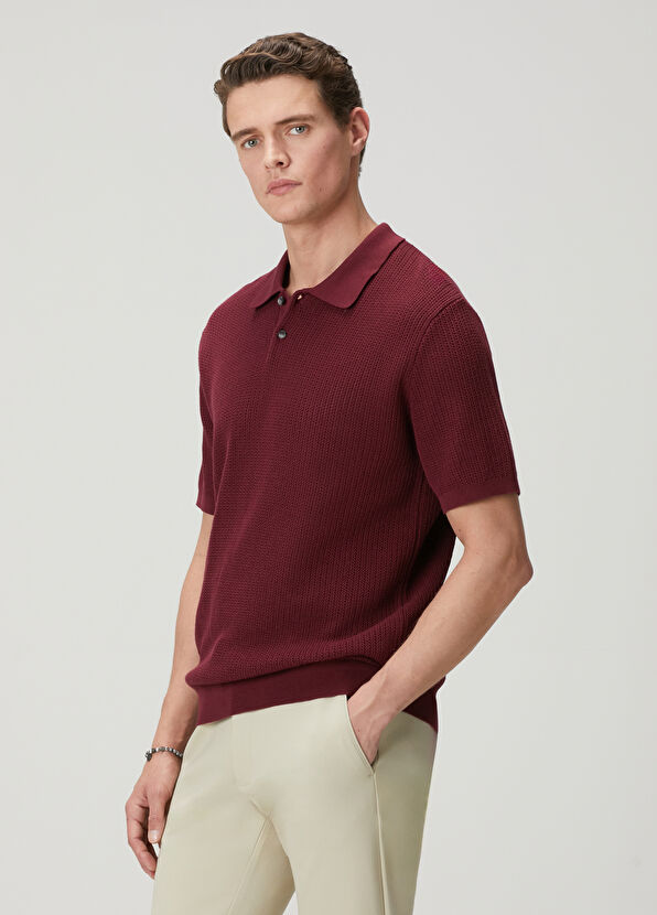 Beymen Club Vişne Polo Yaka Kısa Kollu Dokulu Triko - 4