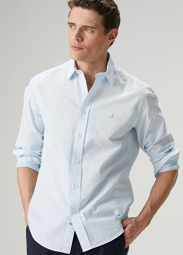 Beymen Club Comfort Fit Mavi Beyaz Çizgili Gömlek - 1