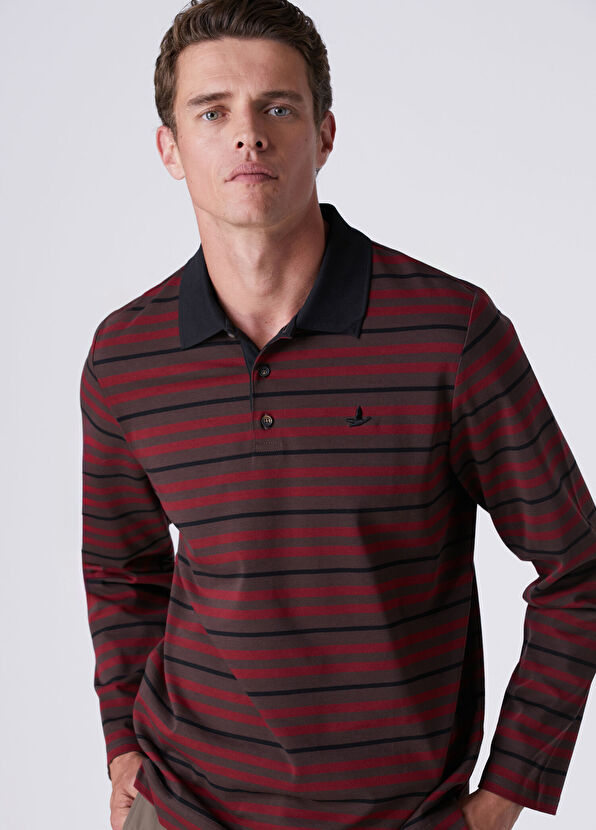 Beymen Club Comfort Fit Brown Red Striped Polo Sweatshirt - 2