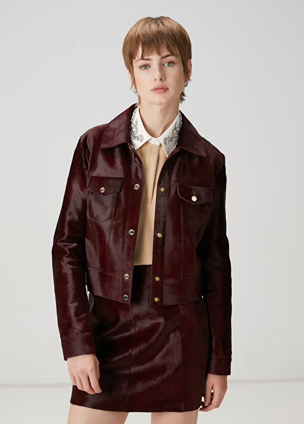 Beymen Club Bordo Tay Tüyü Deri Trucker Ceket - 1