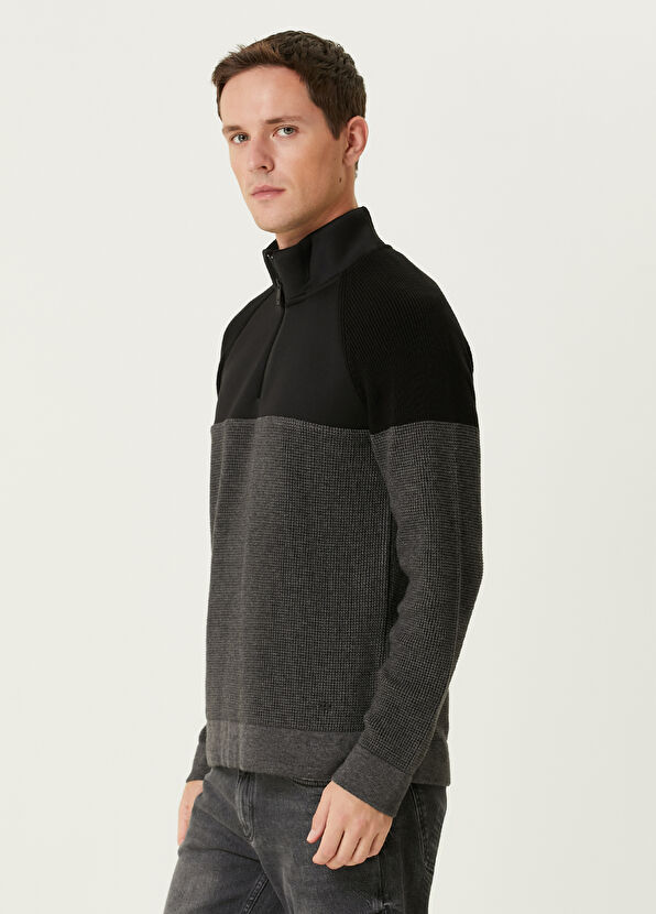 Beymen Club Black Collar Zipper Colorblocked Wool Sweater - 4