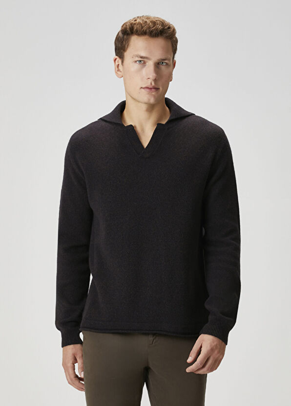 120% Lino Navy Blue Polo Cashmere Sweater - 2