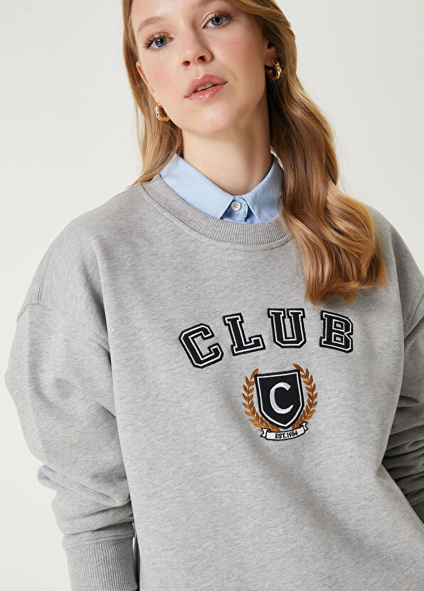 Beymen Club Club Logo Grey Embroidered Basic Sweatshirt - 2
