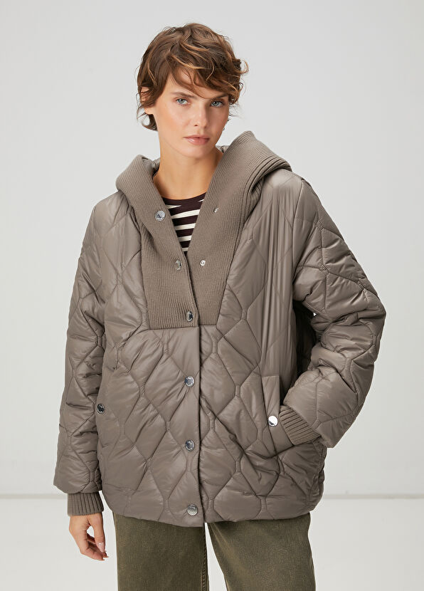 Beymen Club Gri Kapüşonlu Triko Garnili Mont - 1