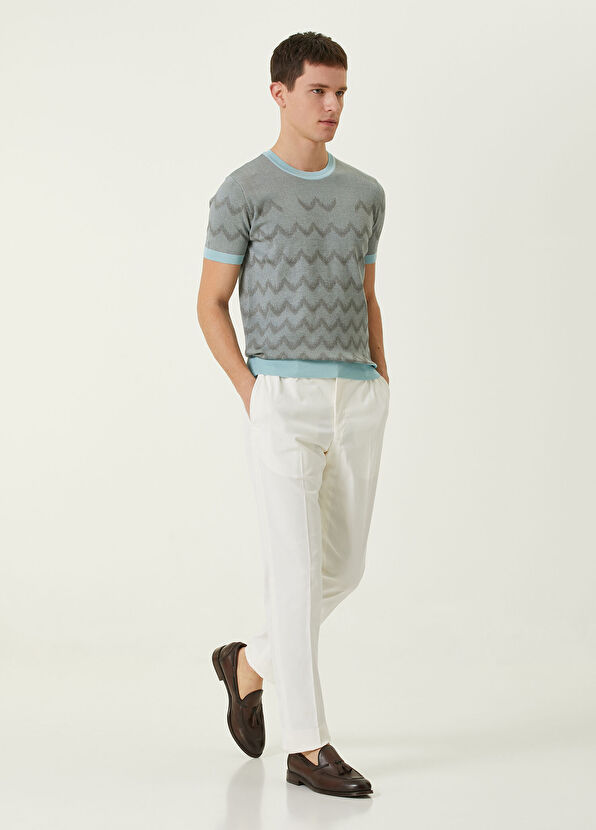 Pal Zileri Short Sleeve Silk Knitwear With Light Blue Geometr - 2