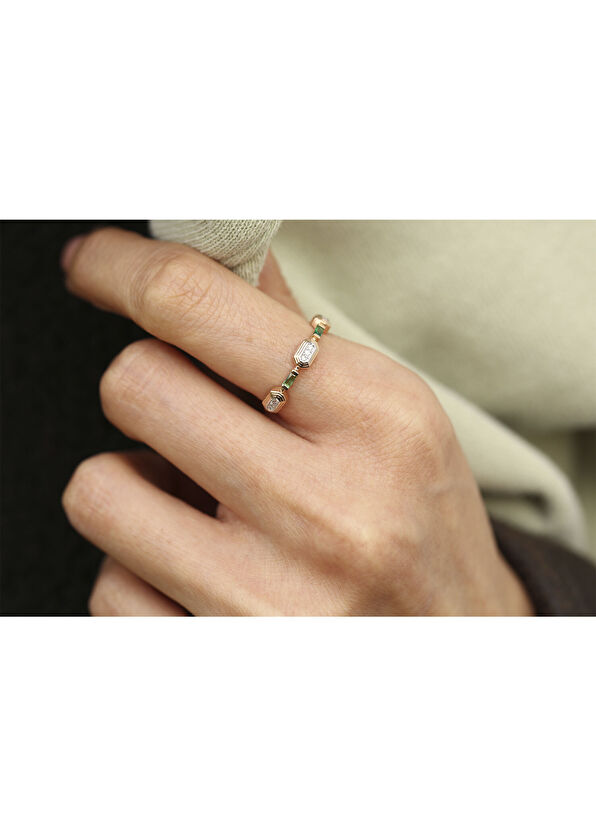 Green Glow 14 Ayar Pembe Altın Pırlanta Yüzük - Görsel 3