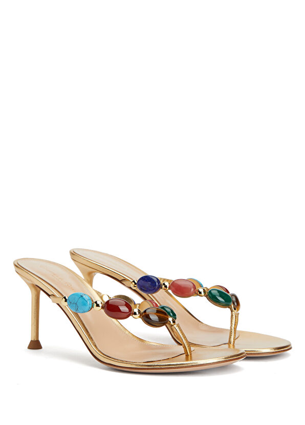 Shanti Thong Gold Deri Topuklu Terlik - Görsel 3