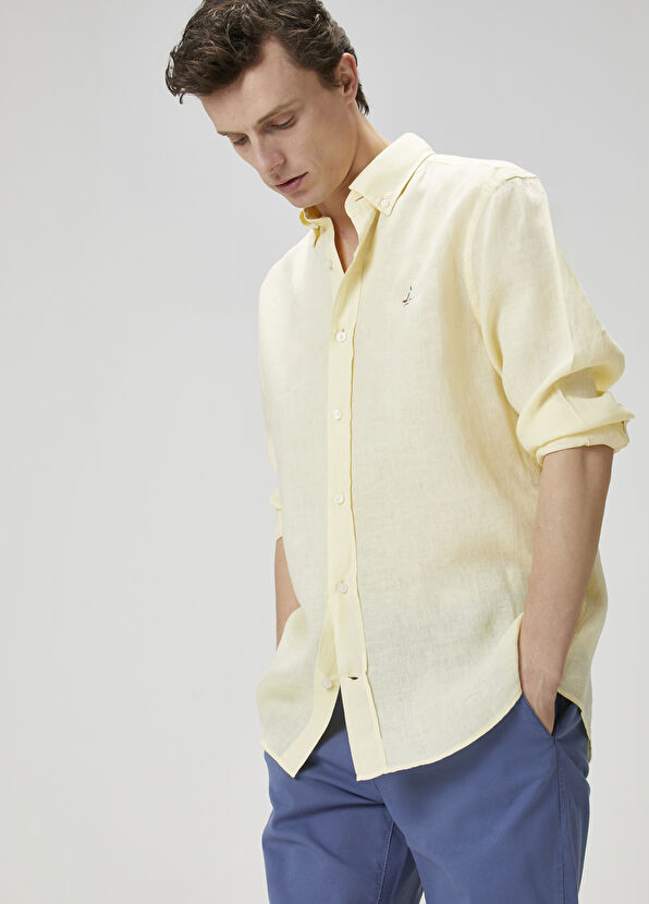 Beymen Club Comfort Fit Light Yellow Linen Shirt - 4