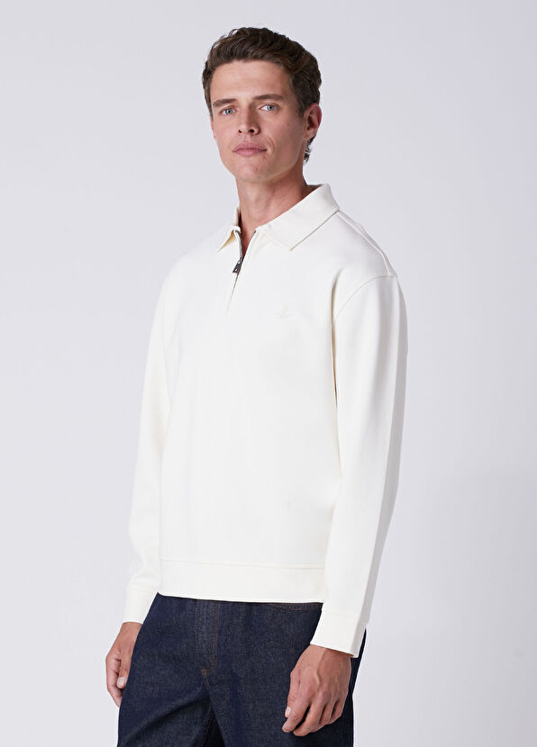 Beymen Club Kırık Beyaz Polo Yaka Interlock Sweatshirt - 4