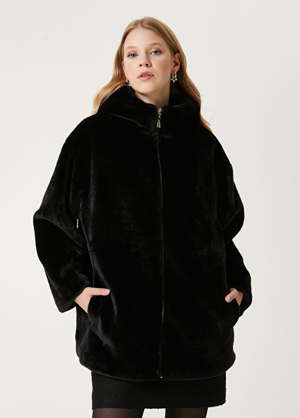 Beymen Club Siyah Kapüşonlu Suni Kürk Kaban - 4