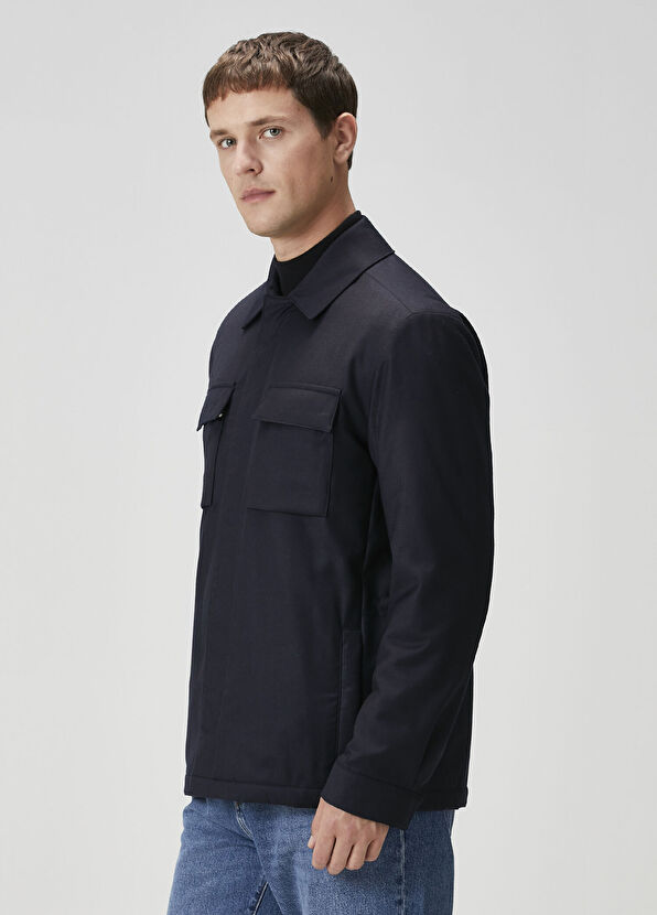 Lacivert Yün Flanel Dış Gömlek - Görsel 5