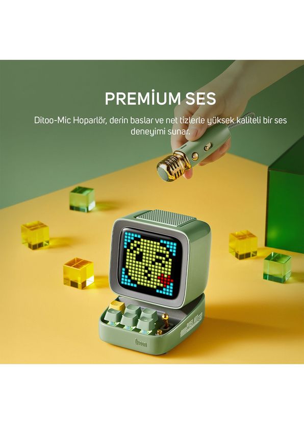 Divoom Ditoo-Mic Yeşil Karaoke Mikrofonlu Uyarlanabilir Piksel Ekranlı Bluetooth Hoparlör - 2