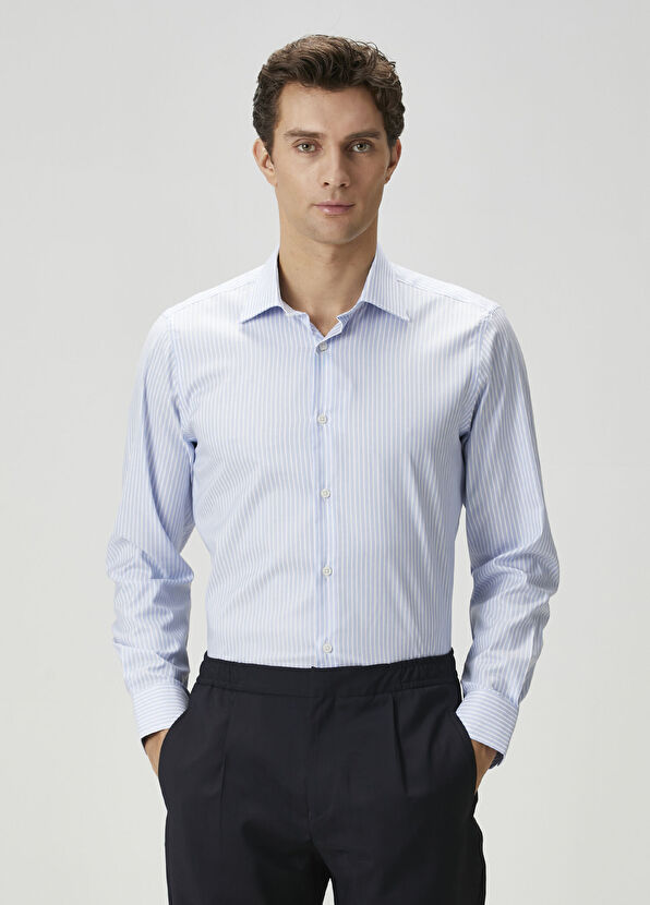 Beymen Collection Custom Fit Mavi Çizgi Desenli Gömlek - 3