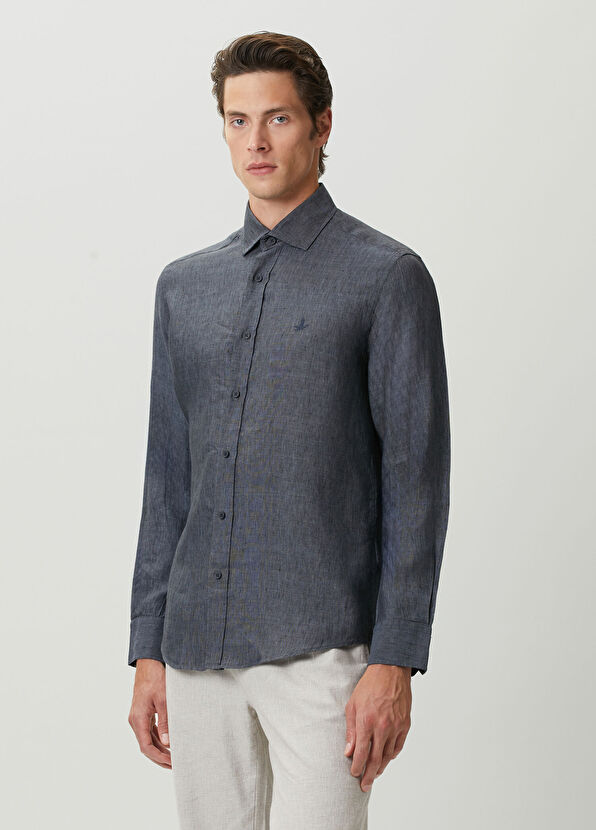 Beymen Club Comfort Fit Italian Collar Delave Linen Shirt - 4