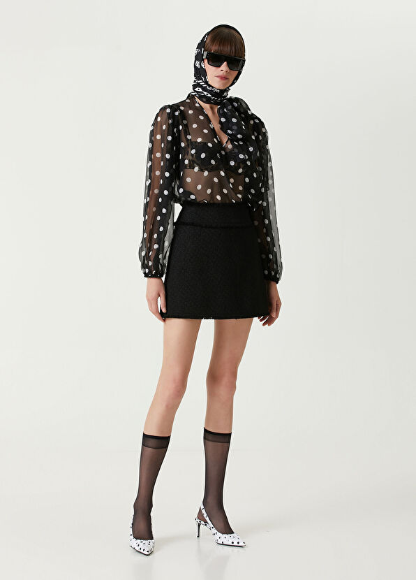 Dolce&Gabbana Siyah Jakarlı Mini Yün Etek - 1