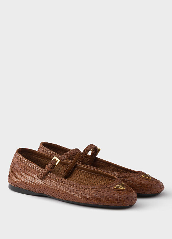 Prada Brown Woven Leather Women's Ballet Flats - 2