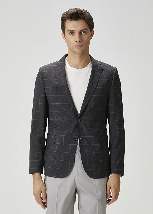 Beymen Club Anthracite Plaid Pattern Wool Jacket - 1