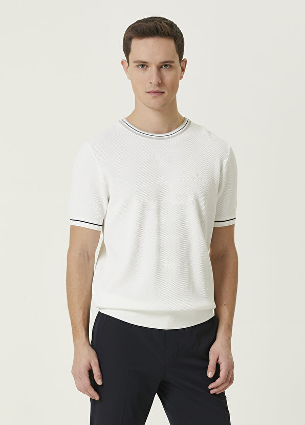 Beymen Club White Honeycomb Knit Textured Short Sleeve Pullove - 1