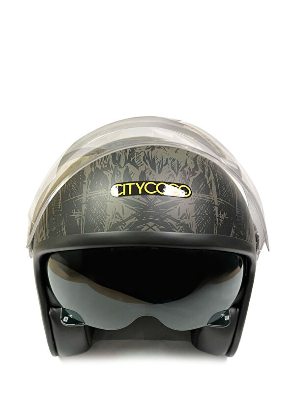 Citycoco Vintage Stil Çift Vizörlü Grafiti Desenli Unisex Yarım Açık Motosiklet Kaskı - 1