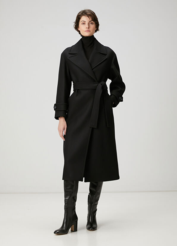 Beymen Club Siyah Kruvaze Yün Palto - 1