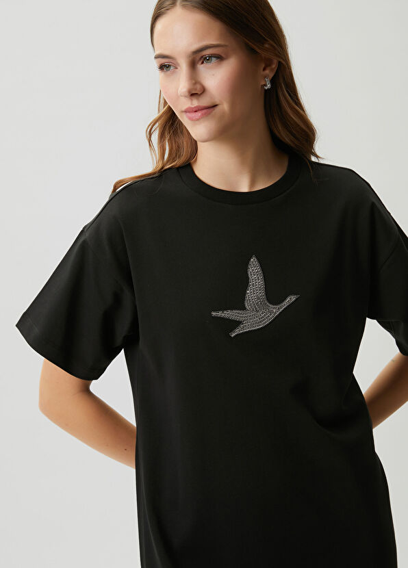 Beymen Club Black Embroidered Crystal Logo Mini Dress - 2