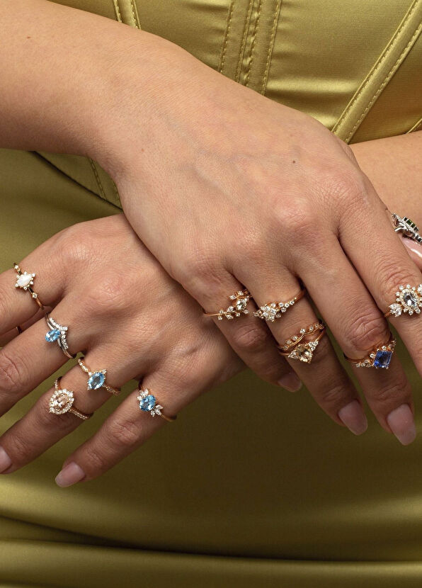 Safir Mücevher Hazine Kunzit Pırlanta Rose Gold Kadın Altın Yüzük - 3