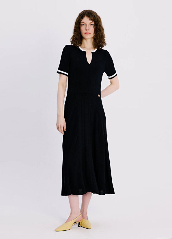 Atelier38 St Tropez Navy Blue Short Sleeve Women's Midi Dress - 1