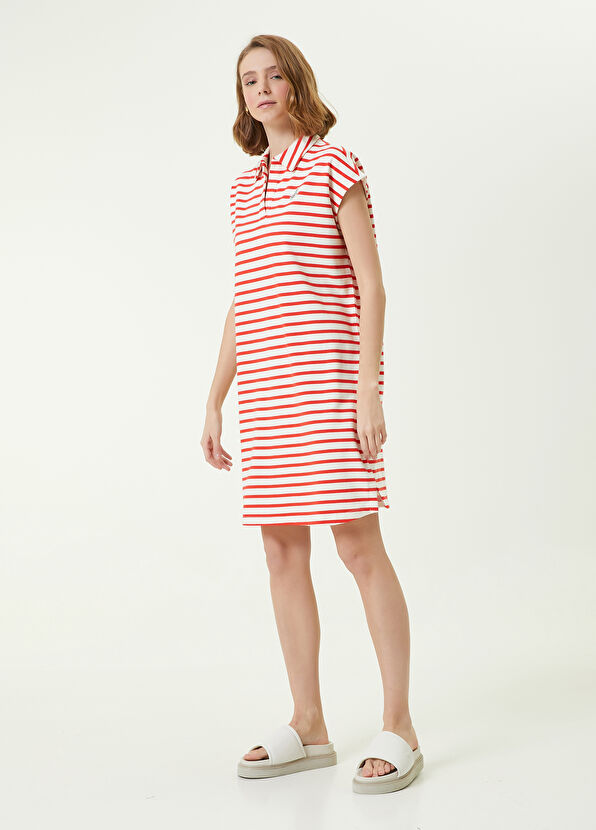 Beymen Club Coral Striped Polo Neck Mini Dress - 2