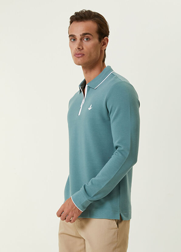 Beymen Club Slim Fit Petrol Polo Yaka Dokulu Sweatshirt - 3
