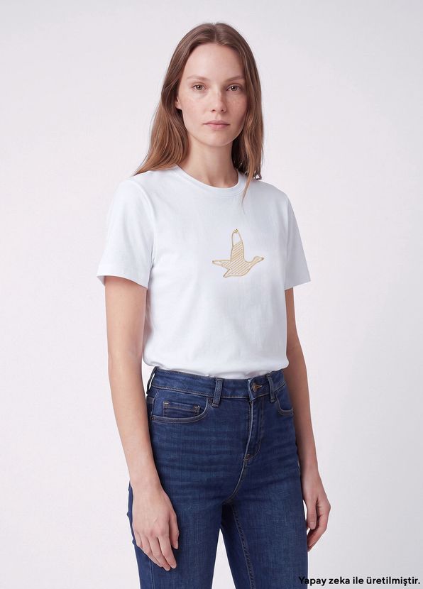 Beymen Club Kırık Beyaz Gold Logolu T-shirt - 1