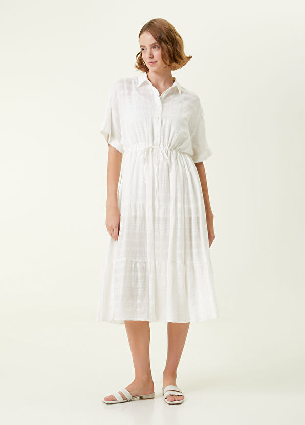 Beymen Club Kırık Beyaz Midi Gömlek Elbise - 4