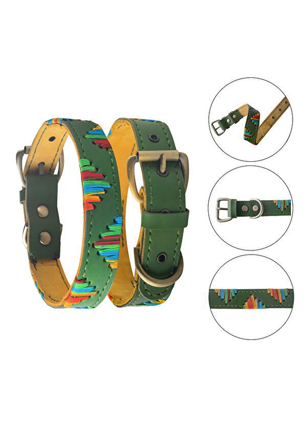 Zeynep Birinci Green Leather Dog Neck Collar - 2