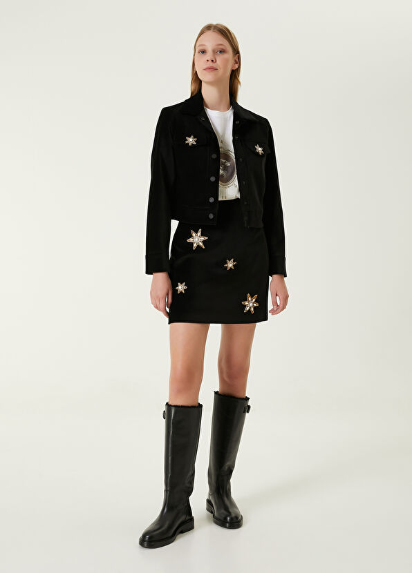 Beymen Club Siyah Taşlı Aksesuarlı Kadife Trucker Ceket - 2