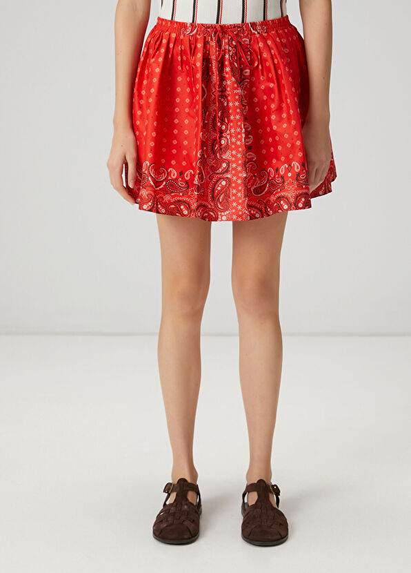 Beymen Club Kırmızı Şal Desenli Mini Etek - 3