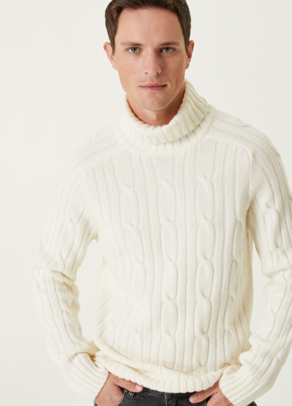 Beymen Club Ecru Turtleneck Hair Braid Textured Wool Sweater - 2