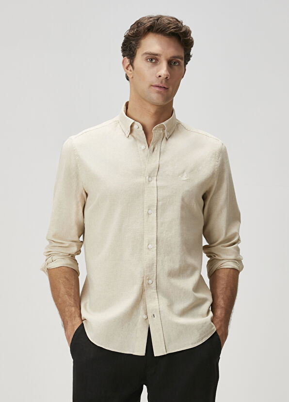 Beymen Club Comfort Fit Beige Linen Shirt - 1