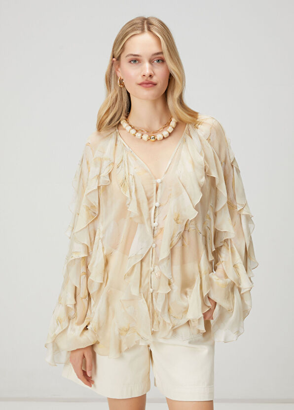 Beymen Club Multicolored Beige Ruffled Chiffon Shirt - 1