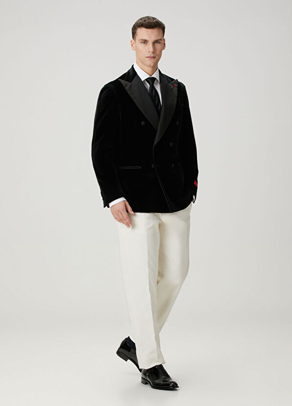 Isaia Black Double-Breasted Corduroy Tuxedo Jacket - 2