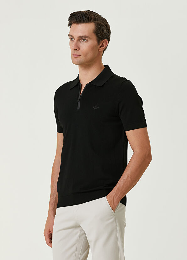 Beymen Club Siyah Polo Yaka Logolu Kısa Kollu Triko - 4