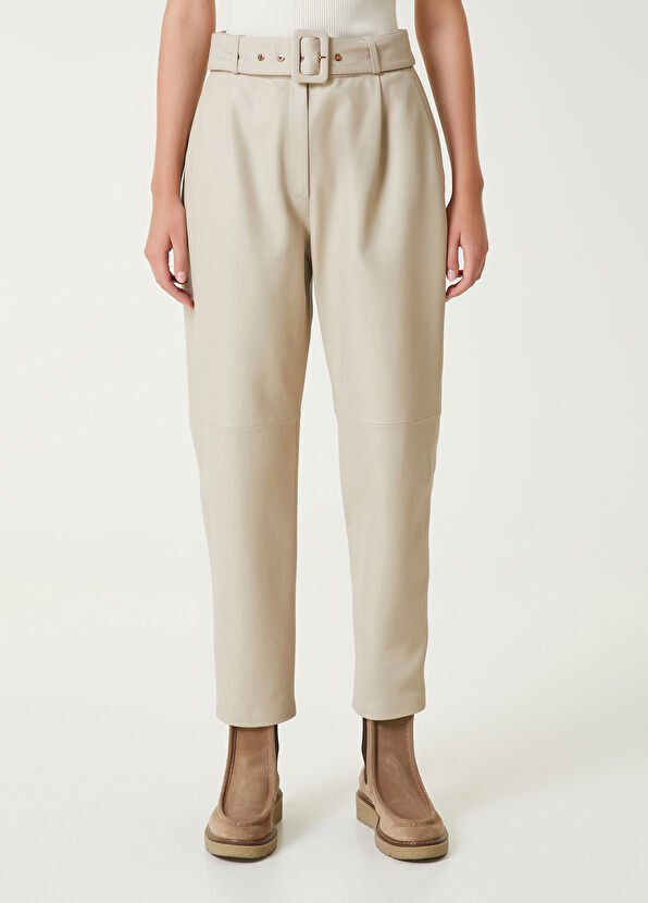 Beymen Club Off-White Leather Pants - 3