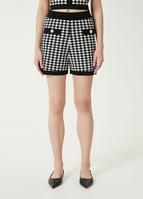 Beymen Club Black White Checkered Knit Shorts - 3