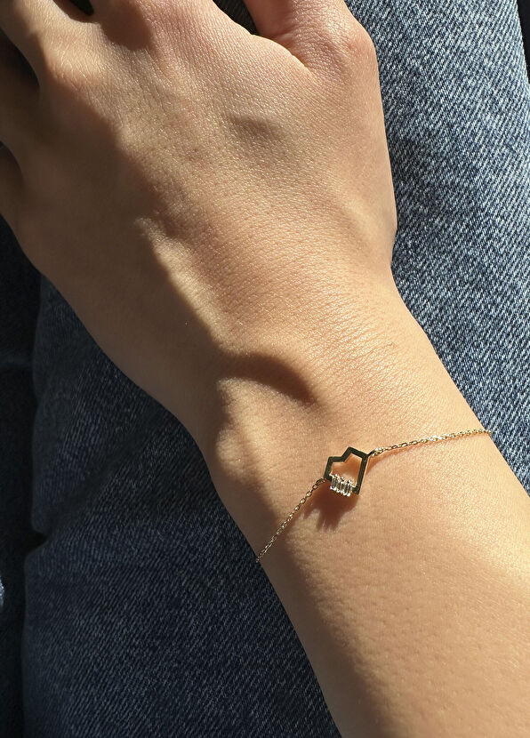 Foen Heart Trio Mini Pırlanta Taşlı 14 Ayar Altın Kadın Bileklik - 4