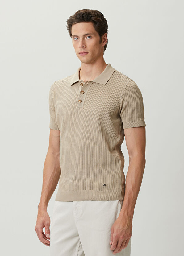 Beymen Club Beige Polo Knitted Textured Short Sleeve Sweater - 4
