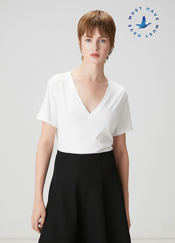 Beymen Club Kırık Beyaz Basic T-shirt - 1