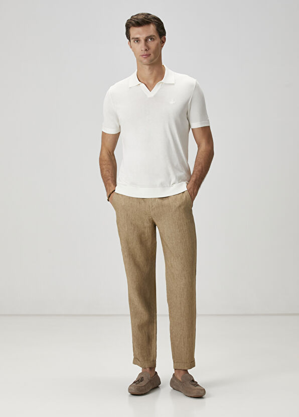 Beymen Club Off-White Short Sleeve Silk Polo Sweater - 2