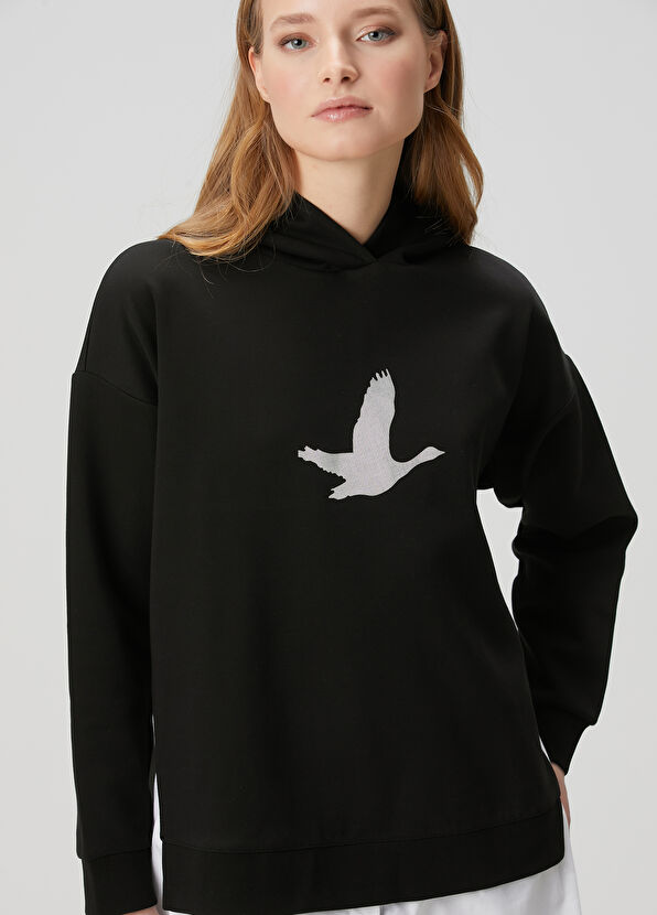 Beymen Club Black Metallic Logo Hoodie - 1