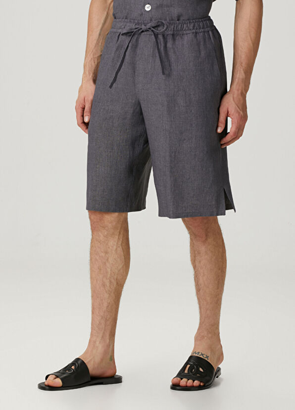 Dolce&Gabbana Antrasit Beli Kordonlu Keten Bermuda - 2