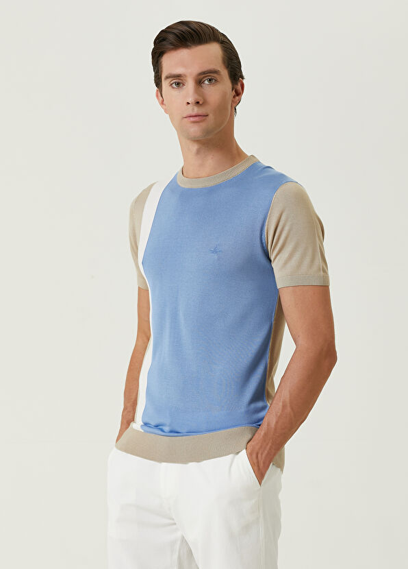 Beymen Club Mavi Colorblocked Kısa Kollu Kazak - 4