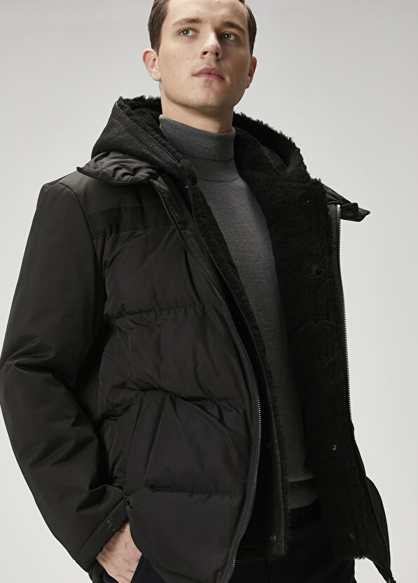 Beymen Club Siyah Kapüşonlu İç Yaka Detaylı Kaban - 2